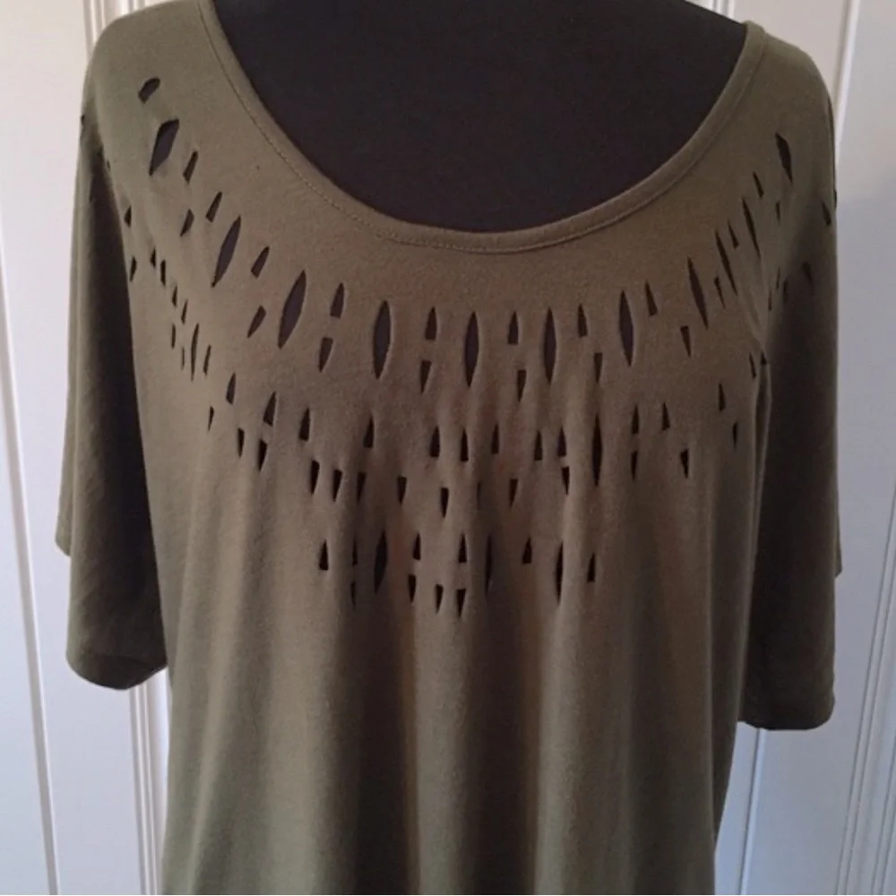 Vintage Boho Free People Olive Laser Cut Dolman Oversized Top